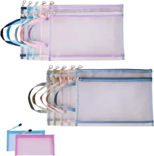 10 Pack A4 Double-Layer Mesh Zipper Pouch Bags & 2 Pack B6 Storage Pencil Pouches Board Game Storage Puzzle Organizers (10-Colors)