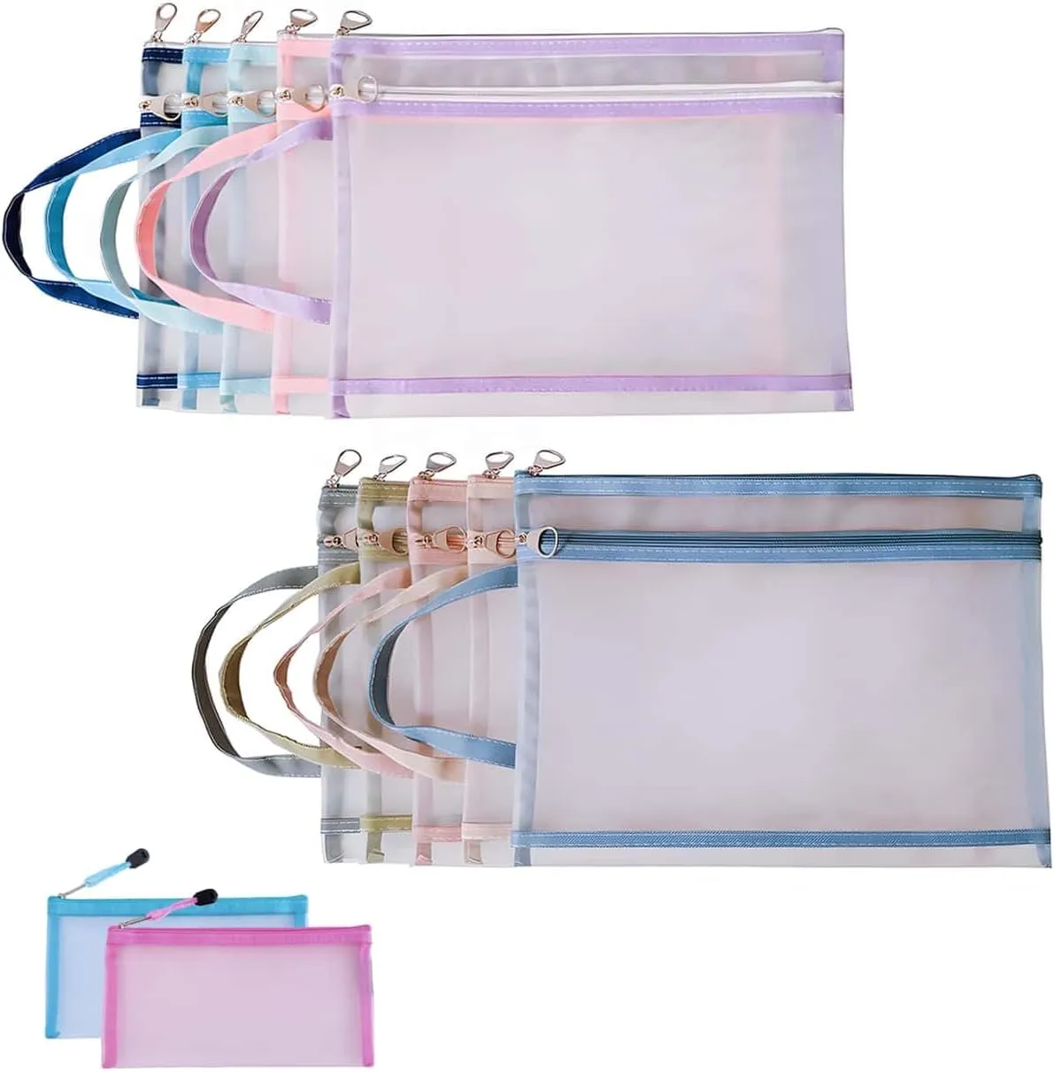 10 Pack A4 Double-Layer Mesh Zipper Pouch Bags & 2 Pack B6 Storage Pencil Pouches Board Game Storage Puzzle Organizers (10-Colors)