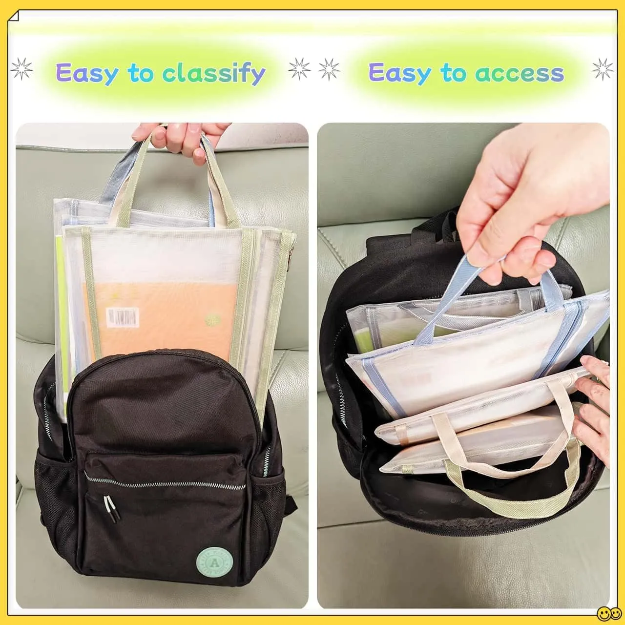 10 Pack A4 Double-Layer Mesh Zipper Pouch Bags & 2 Pack B6 Storage Pencil Pouches Board Game Storage Puzzle Organizers (10-Colors)