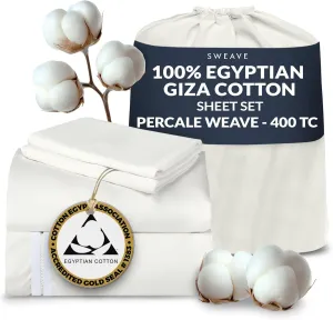100% Egyptian Cotton Percale Sheets Twin Size - Genuine Luxurious 400 Thread Count - Naturally Crisp, Breathable, Skin-Friendly & Cooling - Softer After Each Wash - Oeko-TEX Certified Giza