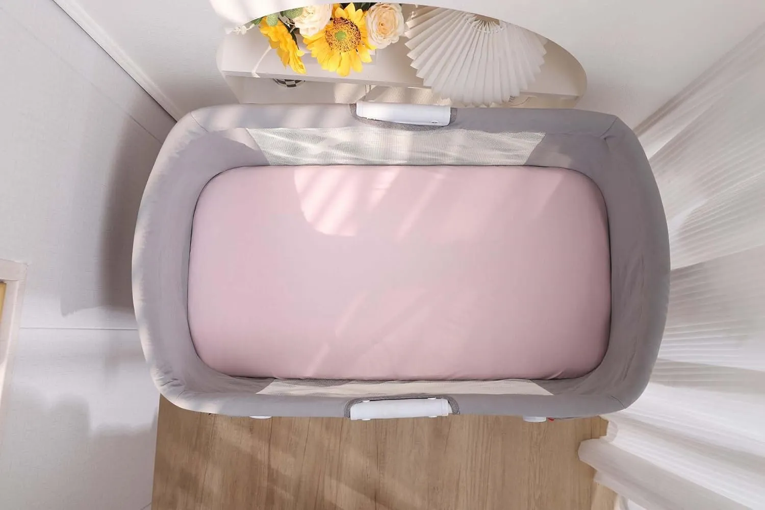 100% Organic Cotton Bassinet Sheets Compatiable with KoolaBaby & Maxi COSI Iora Baby Bassinet, 2 Pack Jersey Knit Fitted Sheet for Baby Boy and Girl, Pink and Light Grey