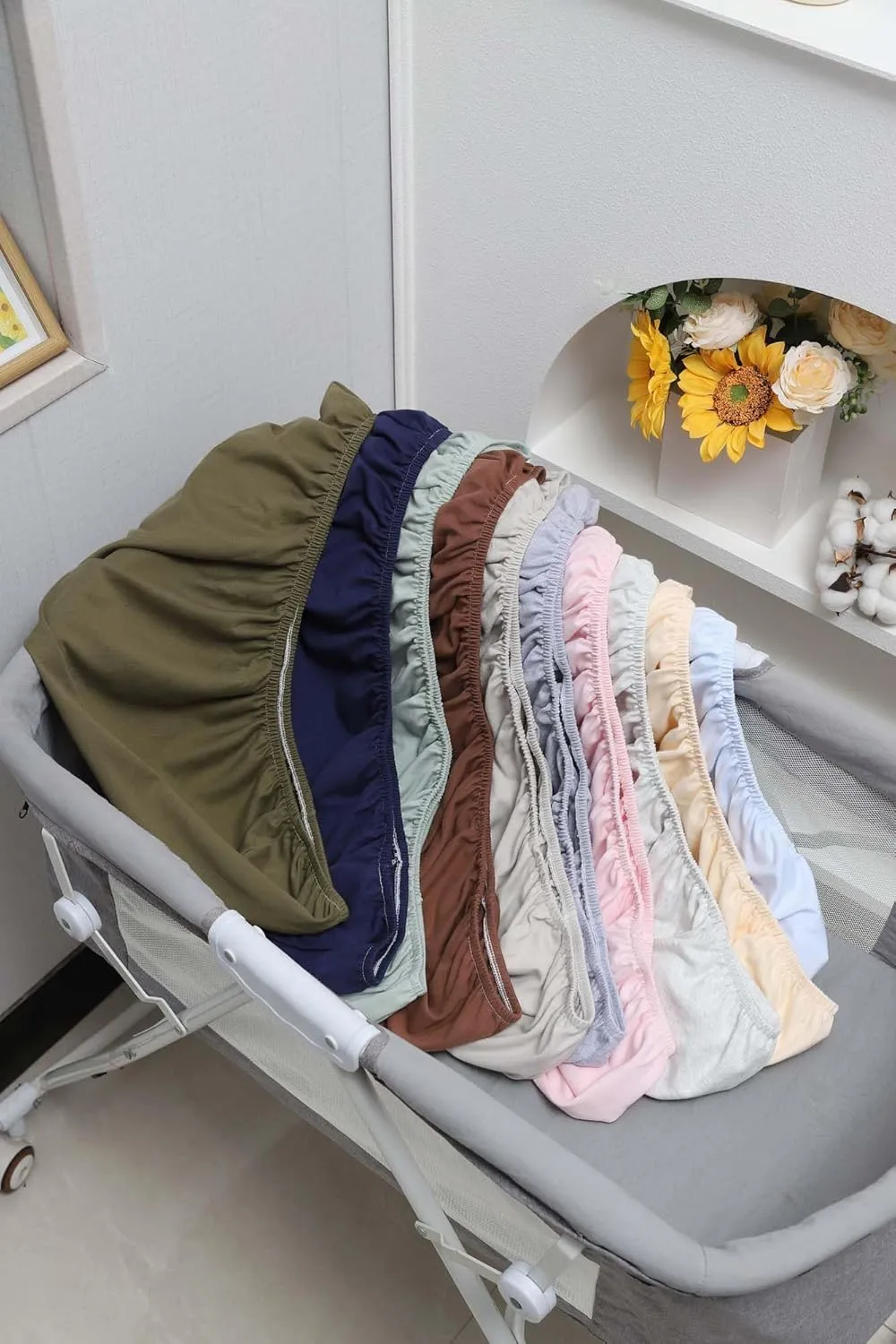 100% Organic Cotton Bassinet Sheets Compatiable with KoolaBaby & Maxi COSI Iora Baby Bassinet, 2 Pack Jersey Knit Fitted Sheet for Baby Boy and Girl, Pink and Light Grey