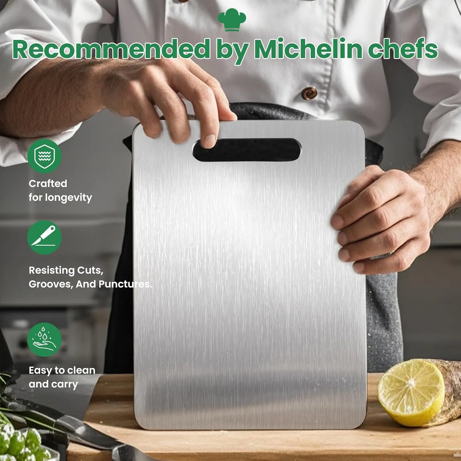 100% Pure Titanium Cutting Board - 13x9 Inch Non-Slip Kitchen Chopping Board, Dishwasher Safe, Scratch Resistant, Easy to Clean, Durable & Hygienic for Meat, Vegetables, and Fruits
