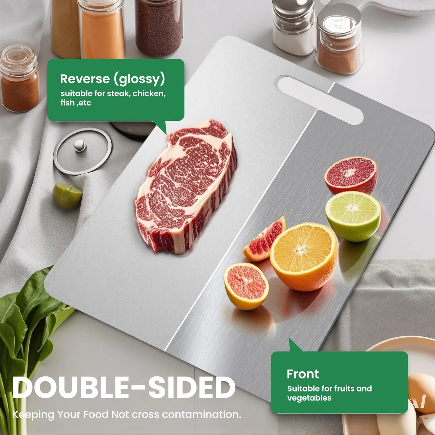 100% Pure Titanium Cutting Board - 13x9 Inch Non-Slip Kitchen Chopping Board, Dishwasher Safe, Scratch Resistant, Easy to Clean, Durable & Hygienic for Meat, Vegetables, and Fruits