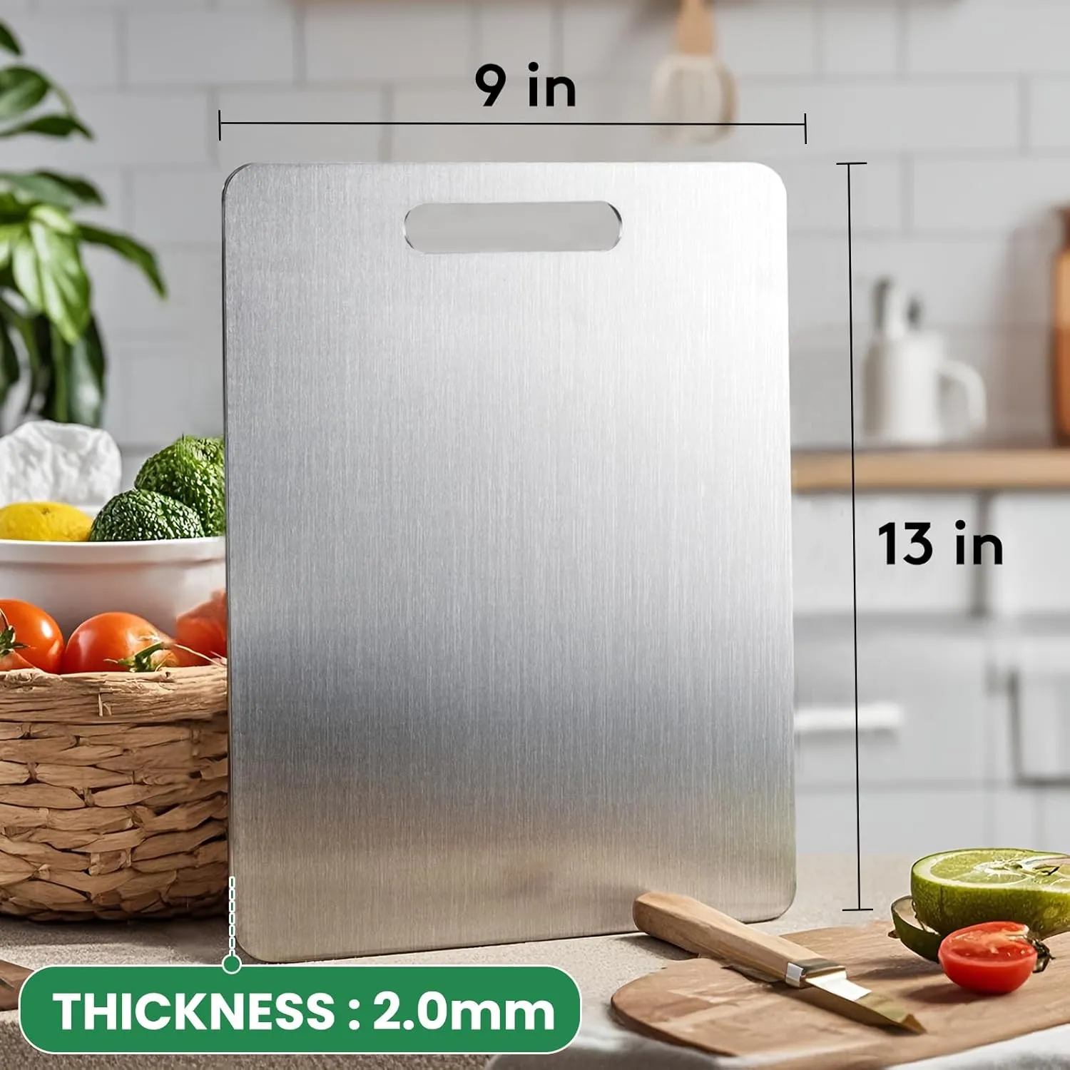 100% Pure Titanium Cutting Board - 13x9 Inch Non-Slip Kitchen Chopping Board, Dishwasher Safe, Scratch Resistant, Easy to Clean, Durable & Hygienic for Meat, Vegetables, and Fruits