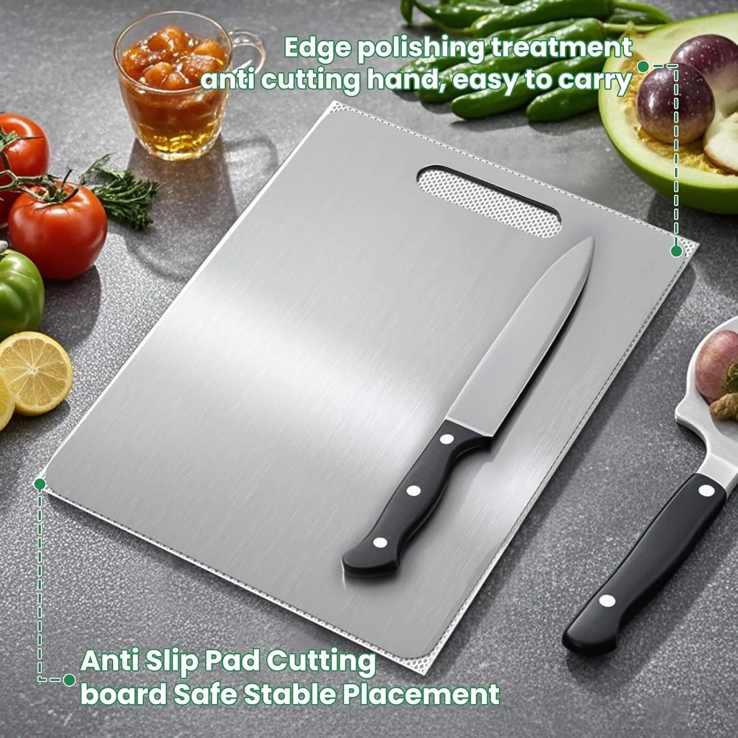 100% Pure Titanium Cutting Board - 13x9 Inch Non-Slip Kitchen Chopping Board, Dishwasher Safe, Scratch Resistant, Easy to Clean, Durable & Hygienic for Meat, Vegetables, and Fruits