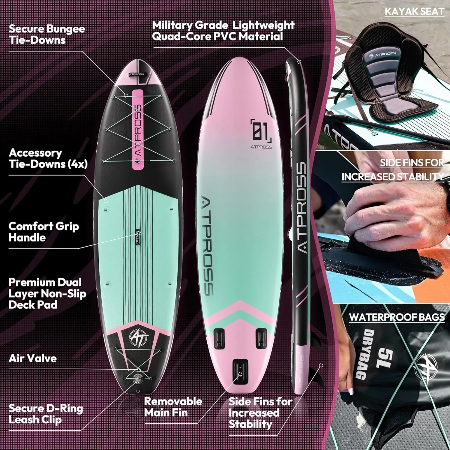 11'6"x35" Inflatable Paddle Board, 450lbs Extra Wide Stand Up Paddleboard for Adults with Premium SUP Accessories Kit & Backpack, Blow Up Kayak Non-Slip Stable Deck Boat for Yoga Fishing Surf