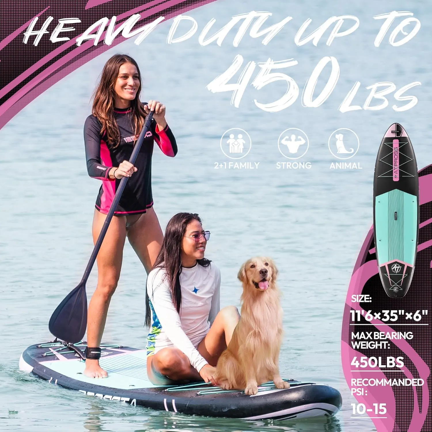 11'6"x35" Inflatable Paddle Board, 450lbs Extra Wide Stand Up Paddleboard for Adults with Premium SUP Accessories Kit & Backpack, Blow Up Kayak Non-Slip Stable Deck Boat for Yoga Fishing Surf