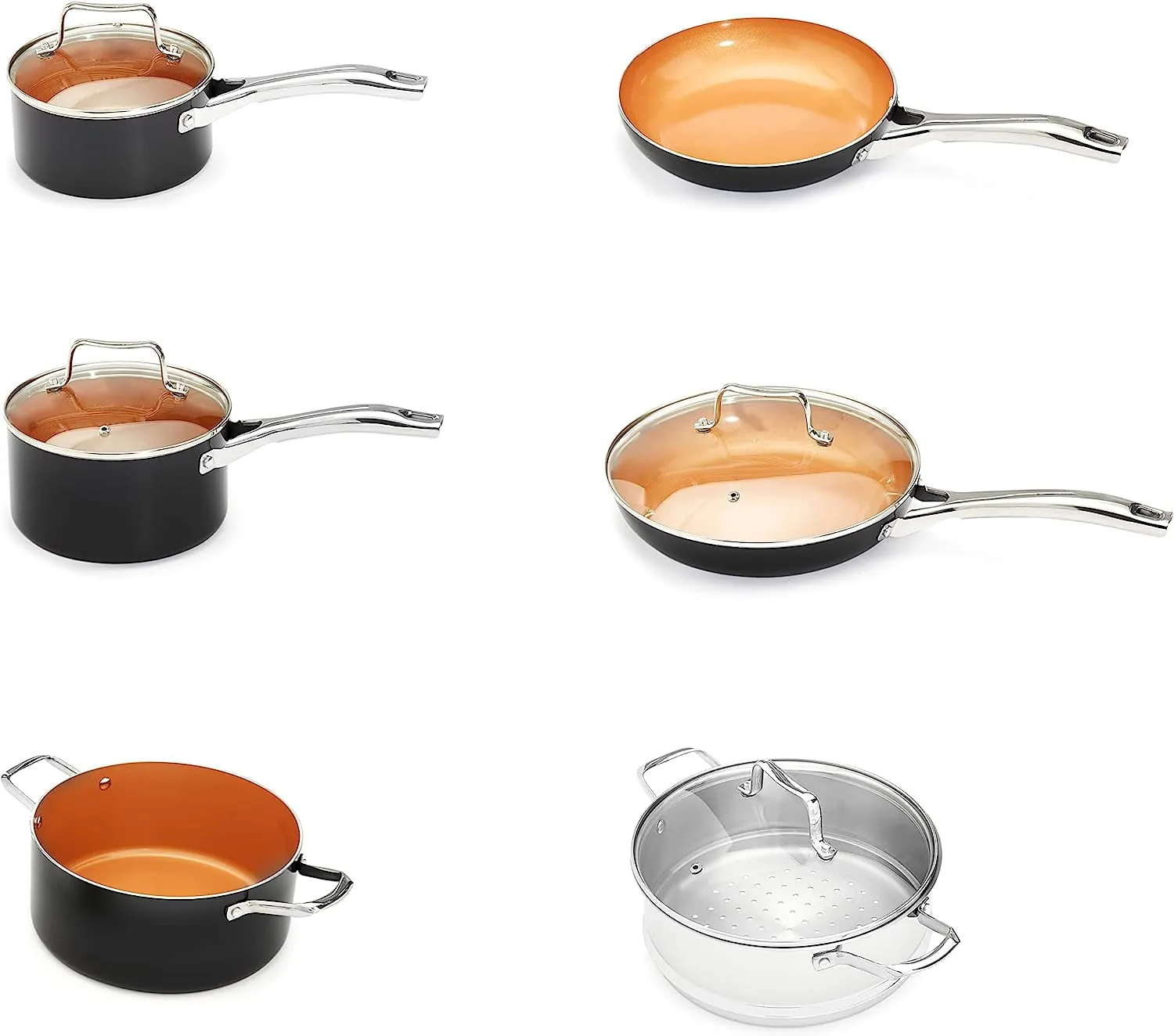 15 Piece Cookwear Set, Pots and Pans Set Nonstick Clearance,Includes Frying Pans, Stock Pots and Skillets for Kitchen,Black
