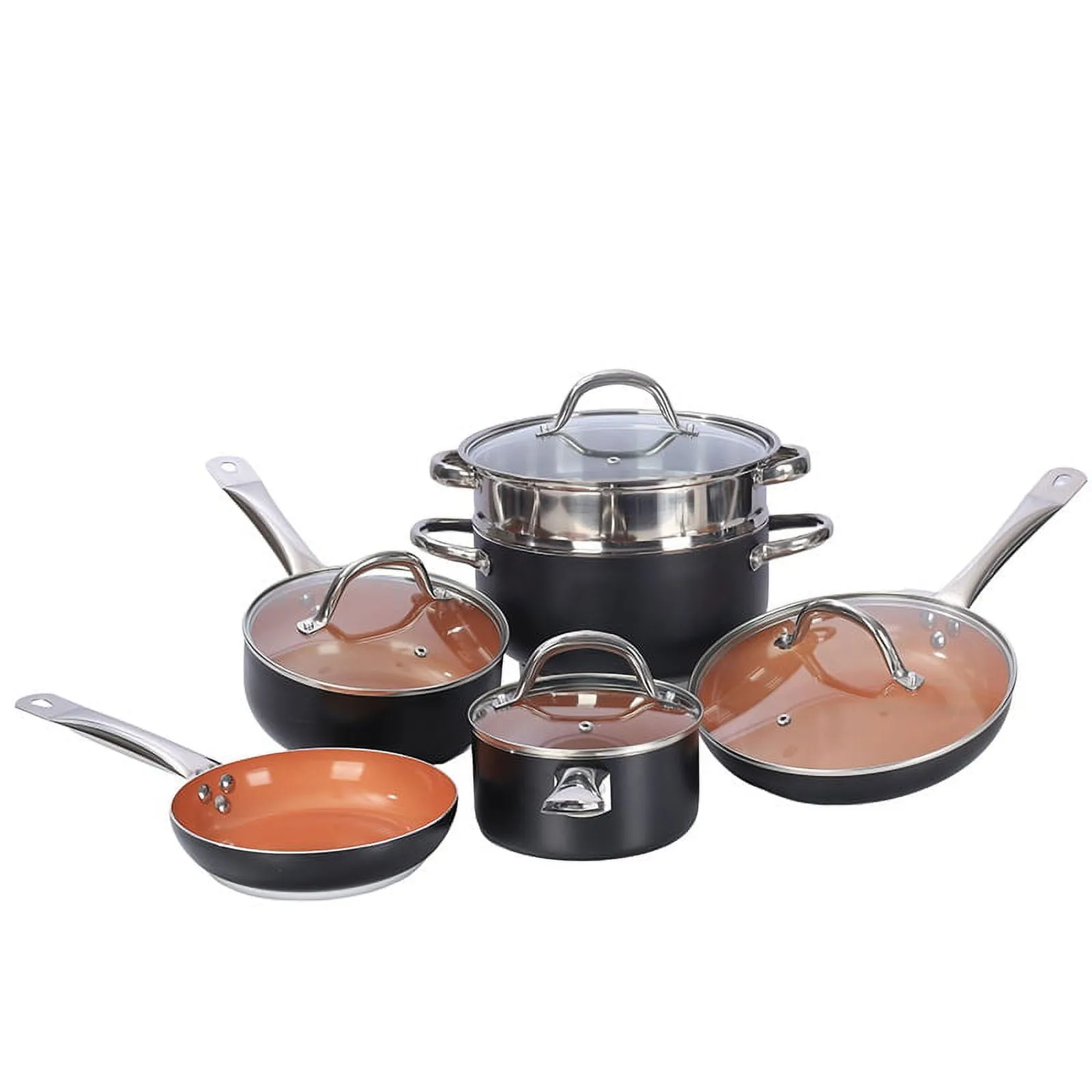15 Piece Cookwear Set, Pots and Pans Set Nonstick Clearance,Includes Frying Pans, Stock Pots and Skillets for Kitchen,Black