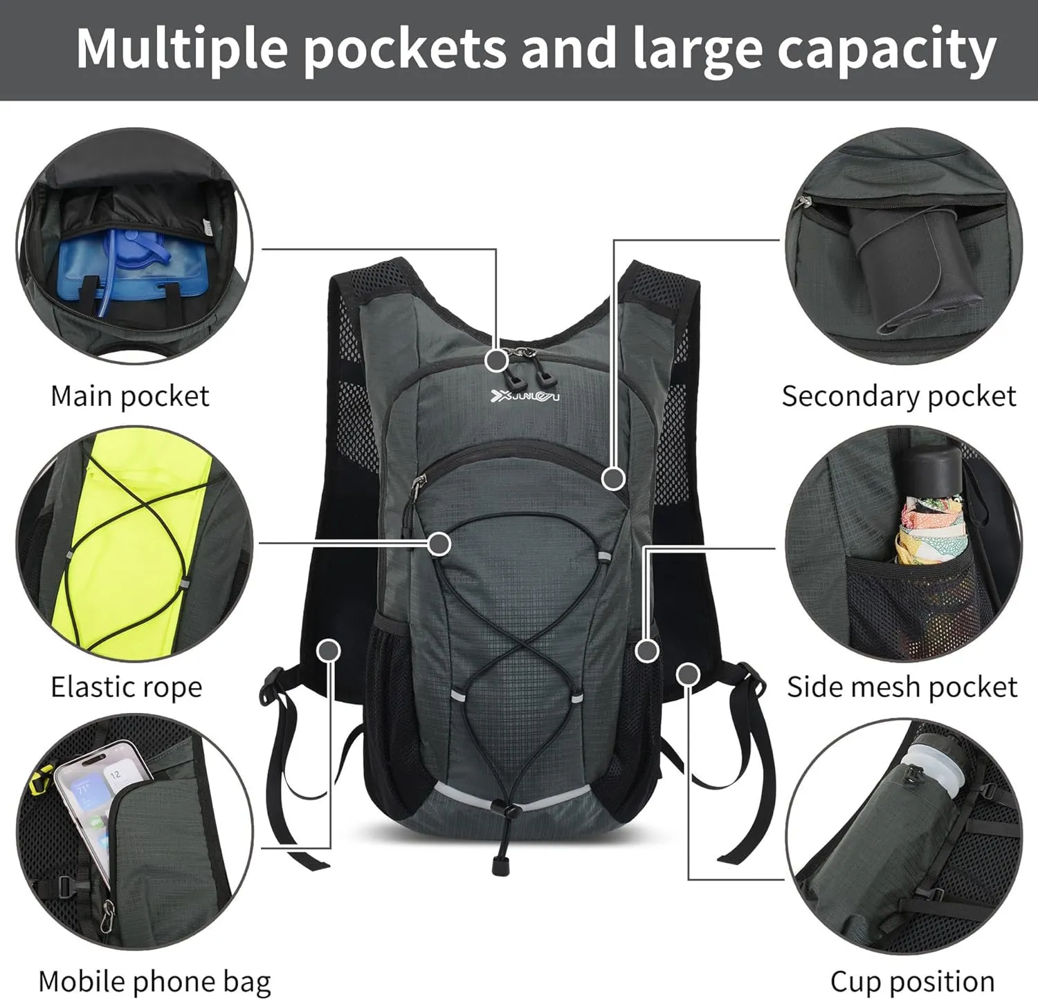 18L Hiking Backpack for Women Men Small Backpack Travel Lightweight Packable Daypack Back Pack for Camping, Grey