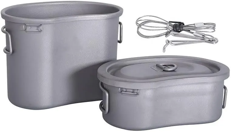 1SET Pure Titanium Folding Lunch Box Outdoor Portable Camping Pot Set (300ml 600ml)