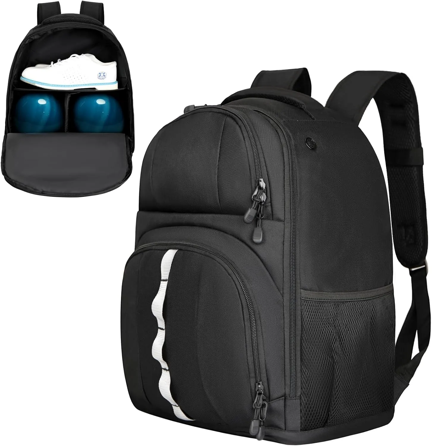 2 Ball Bowling Backpack,Bowling Ball Bag with Shoe Compartment & Portective Foam Padded, Fits Shoes Up to US Size 16