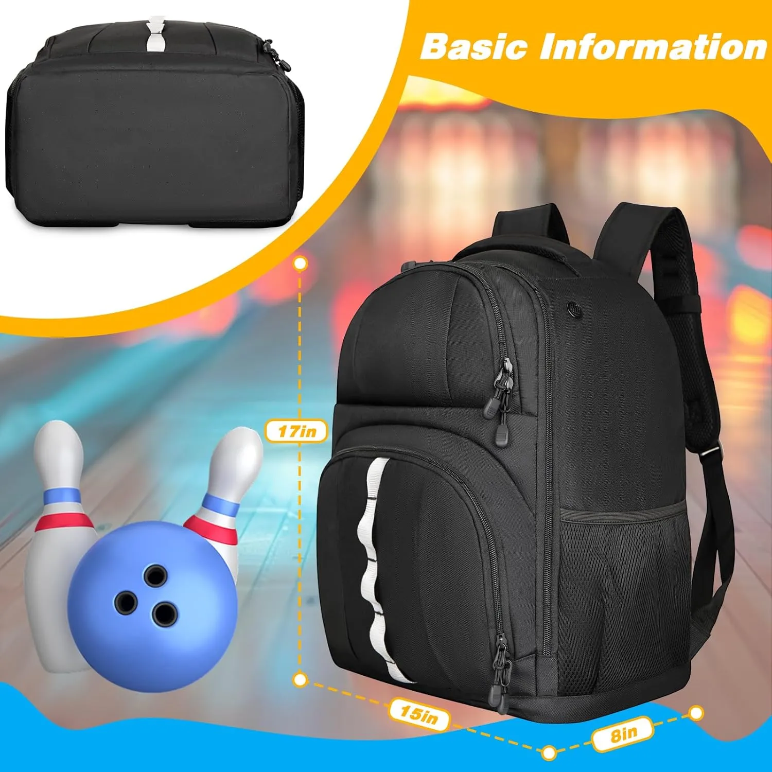 2 Ball Bowling Backpack,Bowling Ball Bag with Shoe Compartment & Portective Foam Padded, Fits Shoes Up to US Size 16
