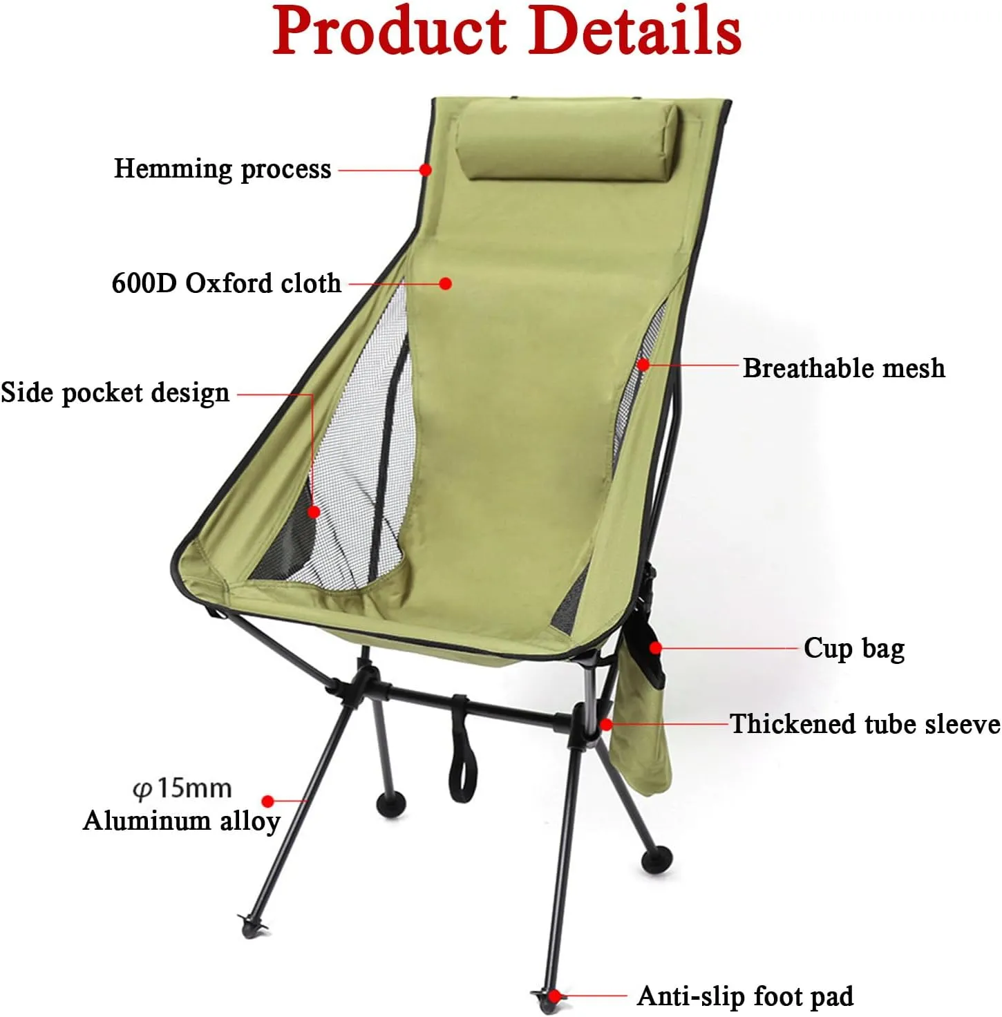 2 Pack Portable High Back Camping Chair, Lightweight Folding Camping Chair with Head Support, Supports 330 LBS, Compact Folding Chair for Travel, Beach, Picnic, Festival, Hiking,Beige