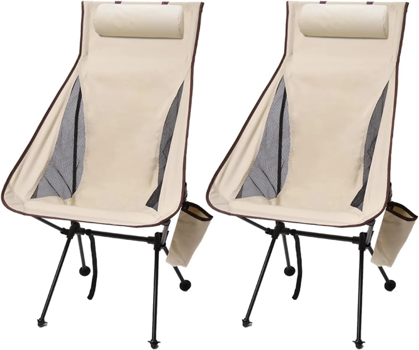 2 Pack Portable High Back Camping Chair, Lightweight Folding Camping Chair with Head Support, Supports 330 LBS, Compact Folding Chair for Travel, Beach, Picnic, Festival, Hiking,Beige
