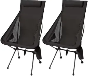 2 Pack Portable High Back Camping Chair, Lightweight Folding Camping Chair with Head Support, Supports 330 LBS, Compact Folding Chair for Travel, Beach, Picnic, Festival, Hiking,Black