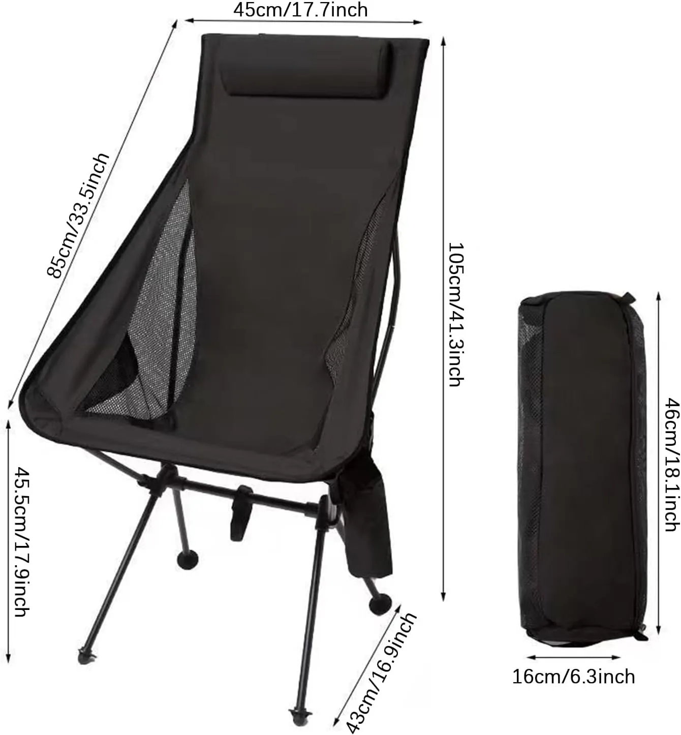 2 Pack Portable High Back Camping Chair, Lightweight Folding Camping Chair with Head Support, Supports 330 LBS, Compact Folding Chair for Travel, Beach, Picnic, Festival, Hiking,Black