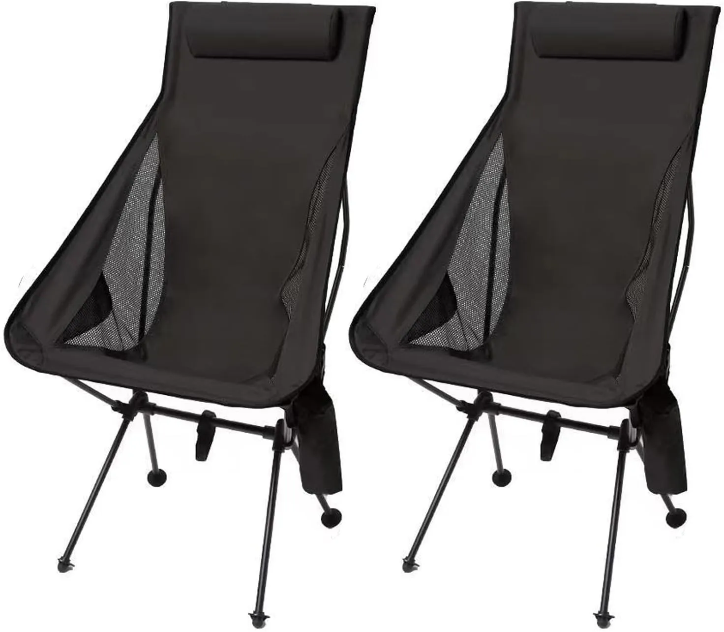 2 Pack Portable High Back Camping Chair, Lightweight Folding Camping Chair with Head Support, Supports 330 LBS, Compact Folding Chair for Travel, Beach, Picnic, Festival, Hiking,Black