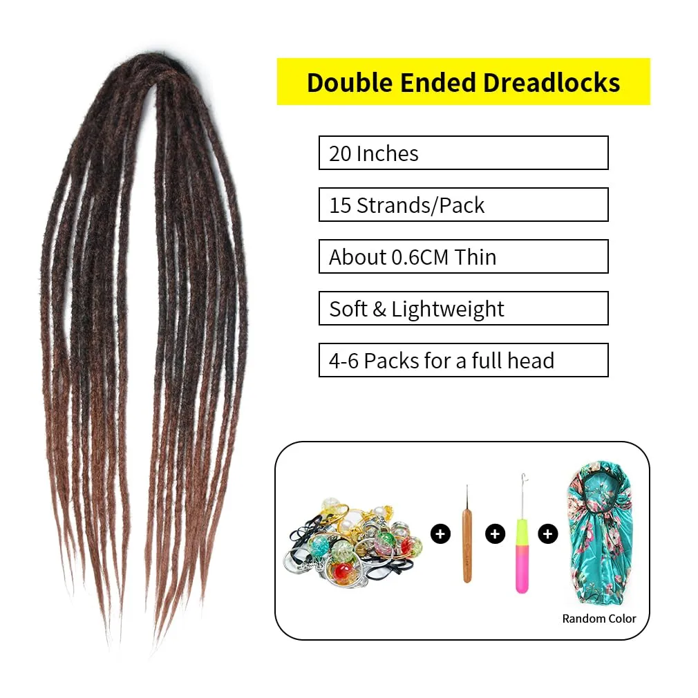 20" Double Ended Dreadlock Extensions 15 Strands DE Synthetic Handmade Braiding Dread Extensions (20Inch,1B/30#)