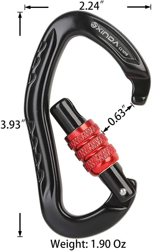 22KN Screw Locking Carabiner Clip - Offset D Shaped Climbing Carabiner CE UIAA Certified, Heavy Duty Aluminium Carabiner for Rock Climbing,Rappelling,Hammock,Hiking,Camping,Arborist Gear