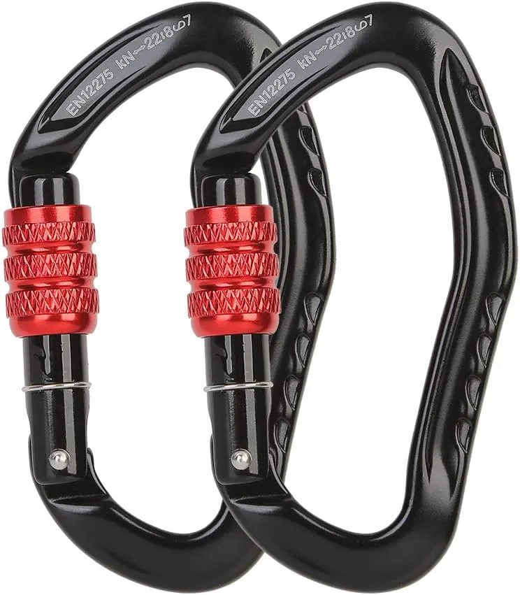 22KN Screw Locking Carabiner Clip - Offset D Shaped Climbing Carabiner CE UIAA Certified, Heavy Duty Aluminium Carabiner for Rock Climbing,Rappelling,Hammock,Hiking,Camping,Arborist Gear