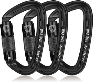 25KN Auto Locking Carabiner - UIAA Certified Heavy Duty Climbing Carabiners for Rock Climbing, Camping, Rappelling, Hunting, Rescue Equipment - Professional Carabiner Clips (Black)