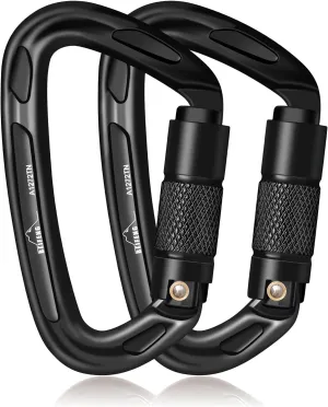 25KN Auto Locking Carabiner - UIAA Certified Heavy Duty Climbing Carabiners for Rock Climbing, Camping, Rappelling, Hunting, Rescue Equipment - Professional Carabiner Clips (Black)