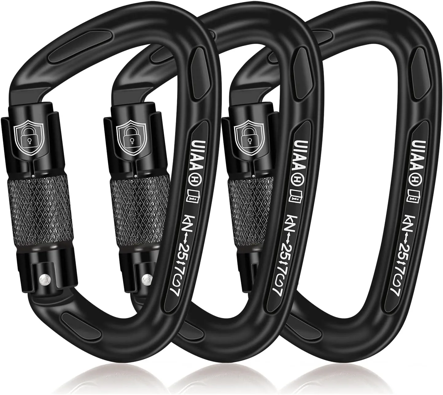 25KN Auto Locking Carabiner - UIAA Certified Heavy Duty Climbing Carabiners for Rock Climbing, Camping, Rappelling, Hunting, Rescue Equipment - Professional Carabiner Clips (Black)