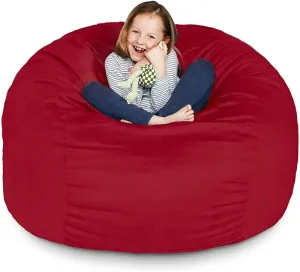 3 Ft Red Color Giant Bean Bag Chair with Filler Included | Comfortable, Ultra-Soft & Long-Lasting, Durable Double Stitching Removable Zipper Closure Cover