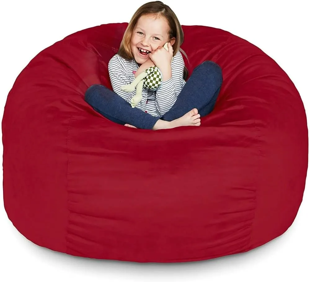 3 Ft Red Color Giant Bean Bag Chair with Filler Included | Comfortable, Ultra-Soft & Long-Lasting, Durable Double Stitching Removable Zipper Closure Cover