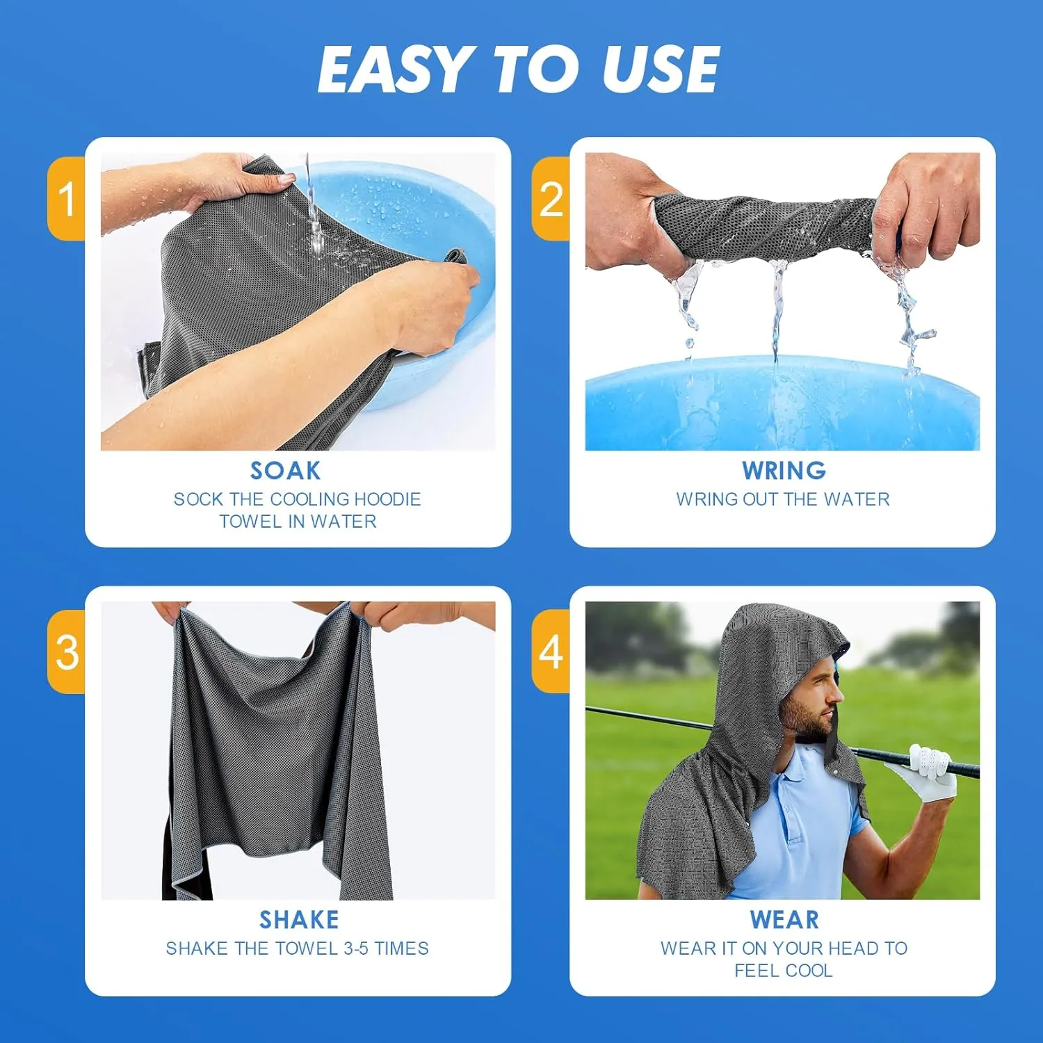 3 Pack Cooling Hoodie Towels for Neck and Face, UPF 50 Sun Protection & Instant Cooling, Ice Towels for Hot Weather, Soft Breathable Towel for Sport, Work Out, Gym, Camping & More Activities