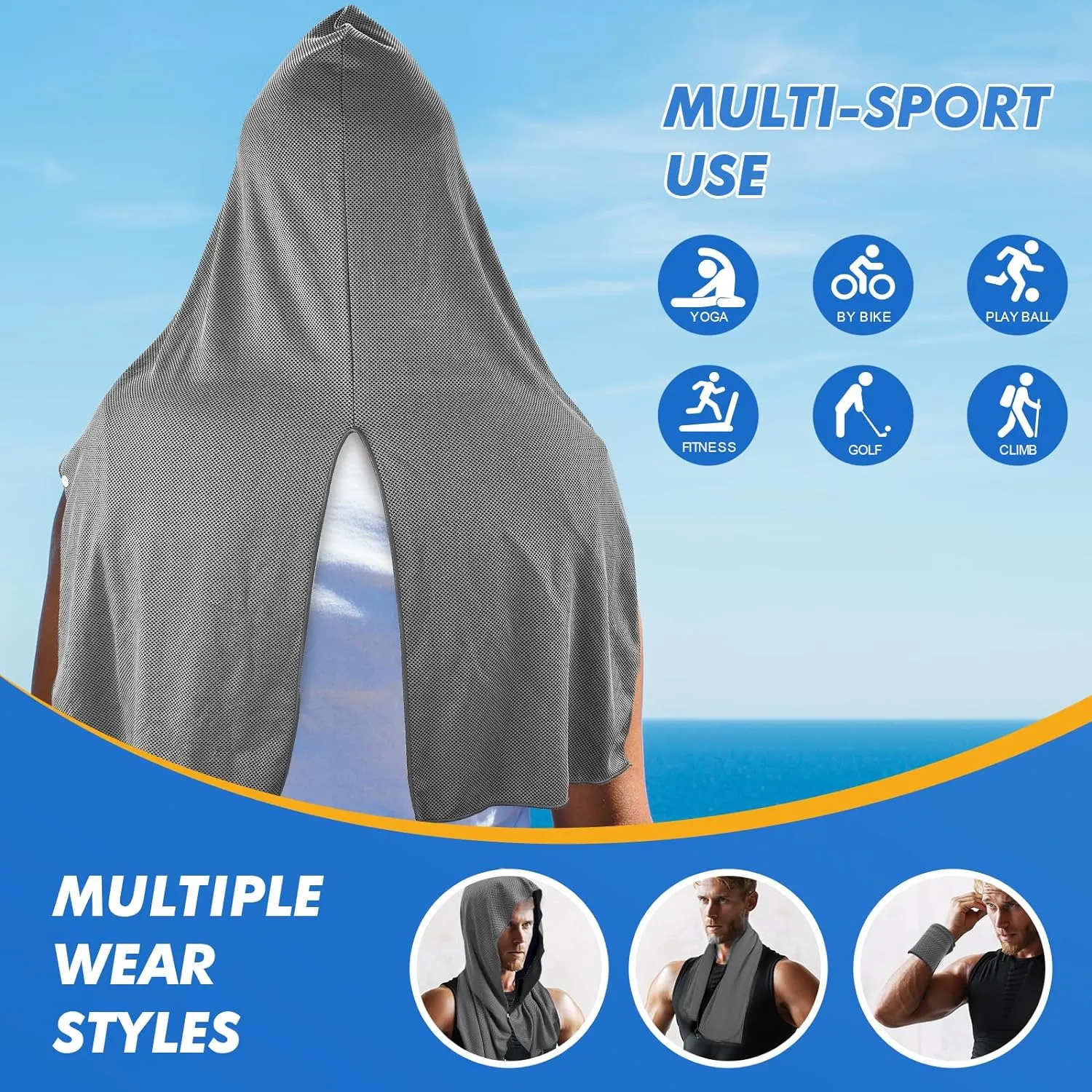 3 Pack Cooling Hoodie Towels for Neck and Face, UPF 50 Sun Protection & Instant Cooling, Ice Towels for Hot Weather, Soft Breathable Towel for Sport, Work Out, Gym, Camping & More Activities