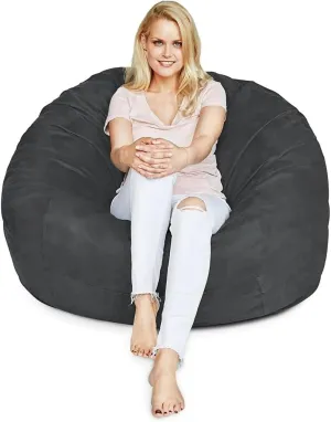 4 Ft Black Color Giant Bean Bag Chair with Filler Included | Comfortable, Ultra-Soft & Long-Lasting, Durable Double Stitching Removable Zipper Closure Cover