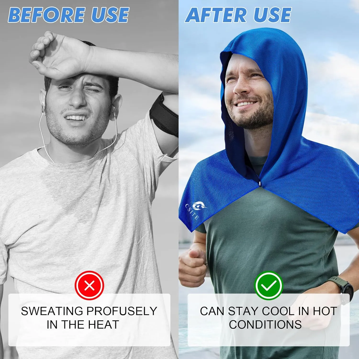 4 Pack Cooling Hoodie Towels for Neck and Face, UPF 50 Sun Protection & Instant Cooling, Ice Towels for Hot Weather, Soft Breathable Towel for Sport, Work Out, Gym, Camping & More Activities