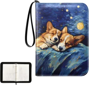 4 Pockets Trading Card Album Holder Book Folder Sports Card Binder Dog Sleeping 400 Double Side Pockets for 3 Ring Binder Zipper