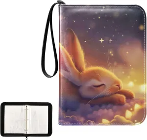 4 Pockets Trading Card Album Holder Book Folder Sports Card Binder Sleeping Rabbit 400 Double Side Pockets for 3 Ring Binder Zipper