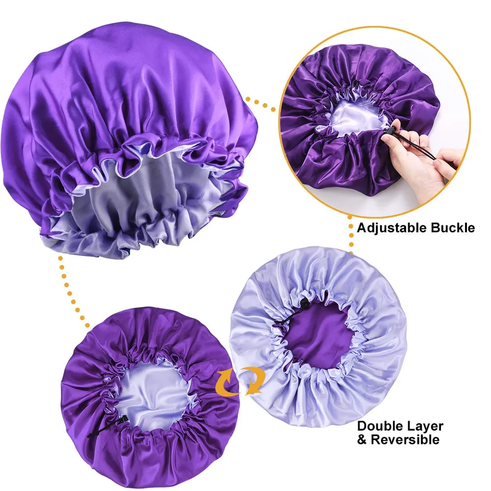 5pcs Satin Silk Hair Bonnet for Sleeping Women, Sleep Bonnets for Women, Silky Double Layer Adjustable Sleep Cap for Curly Hair Braids