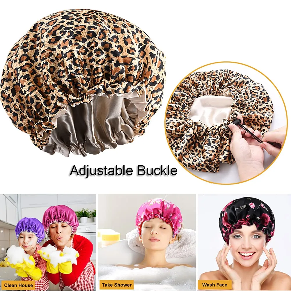 5pcs Satin Silk Hair Bonnet for Sleeping Women, Sleep Bonnets for Women, Silky Double Layer Adjustable Sleep Cap for Curly Hair Braids