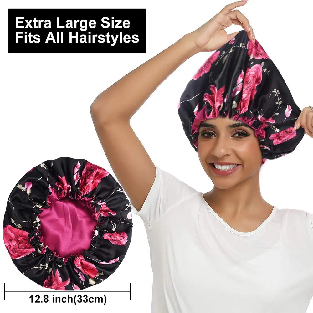 5pcs Satin Silk Hair Bonnet for Sleeping Women, Sleep Bonnets for Women, Silky Double Layer Adjustable Sleep Cap for Curly Hair Braids