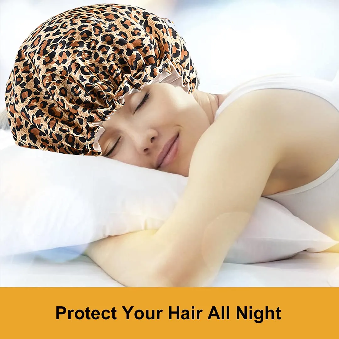 5pcs Satin Silk Hair Bonnet for Sleeping Women, Sleep Bonnets for Women, Silky Double Layer Adjustable Sleep Cap for Curly Hair Braids