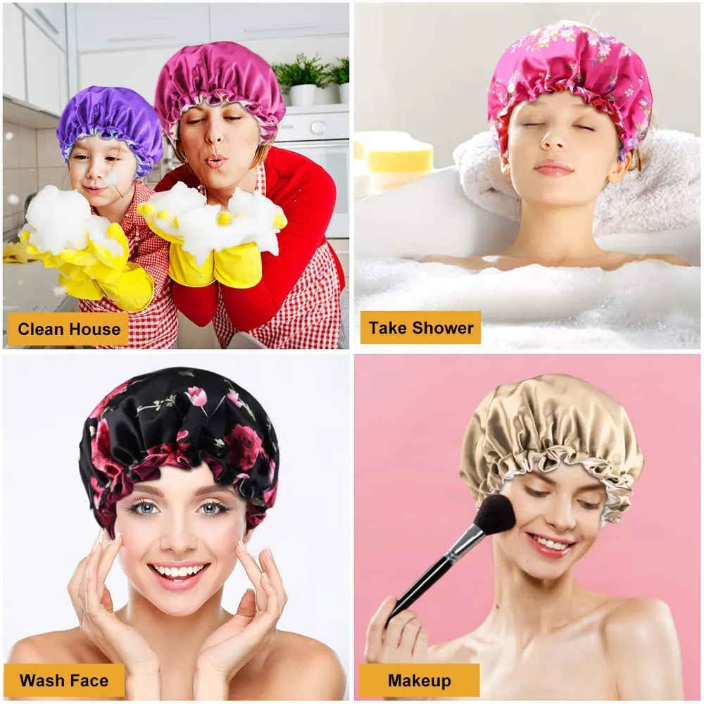 5pcs Satin Silk Hair Bonnet for Sleeping Women, Sleep Bonnets for Women, Silky Double Layer Adjustable Sleep Cap for Curly Hair Braids