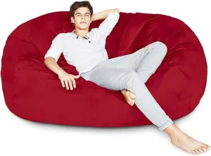 6 Ft Red Color Giant Bean Bag Chair with Filler Included | Comfortable, Ultra-Soft & Long-Lasting, Durable Double Stitching Removable Zipper Closure Cover