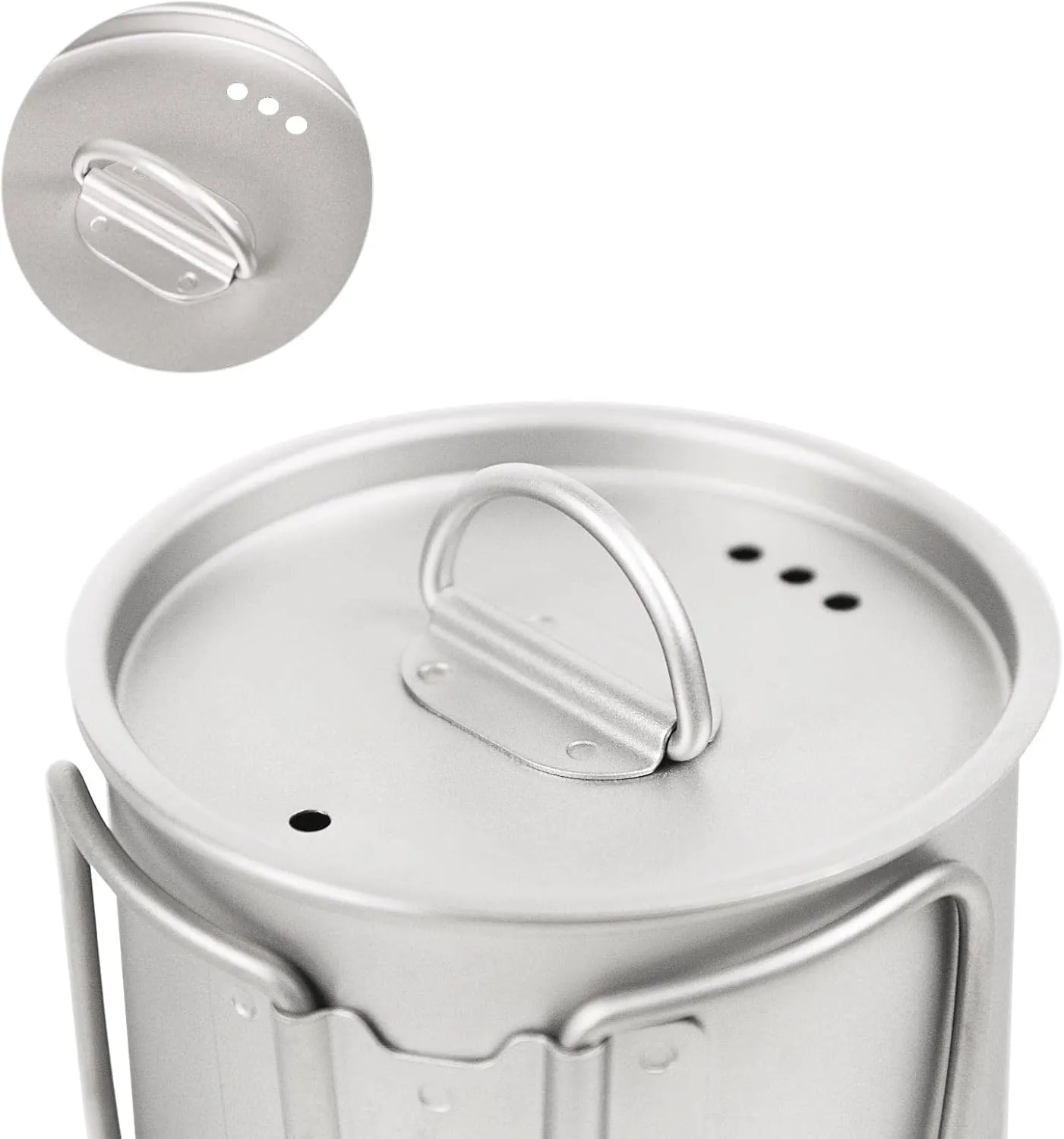 600ml Titanium Cup Mug with Lid Backpacking Pot with Foldable Handle for Outdoor Camping Hiking Backpacking
