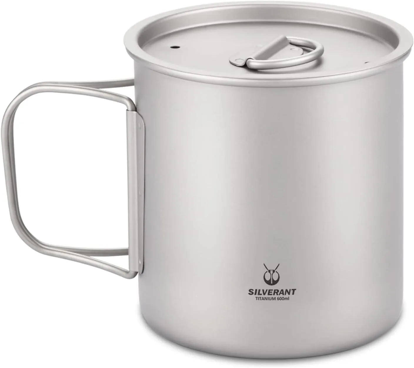 600ml Titanium Cup Mug with Lid Backpacking Pot with Foldable Handle for Outdoor Camping Hiking Backpacking