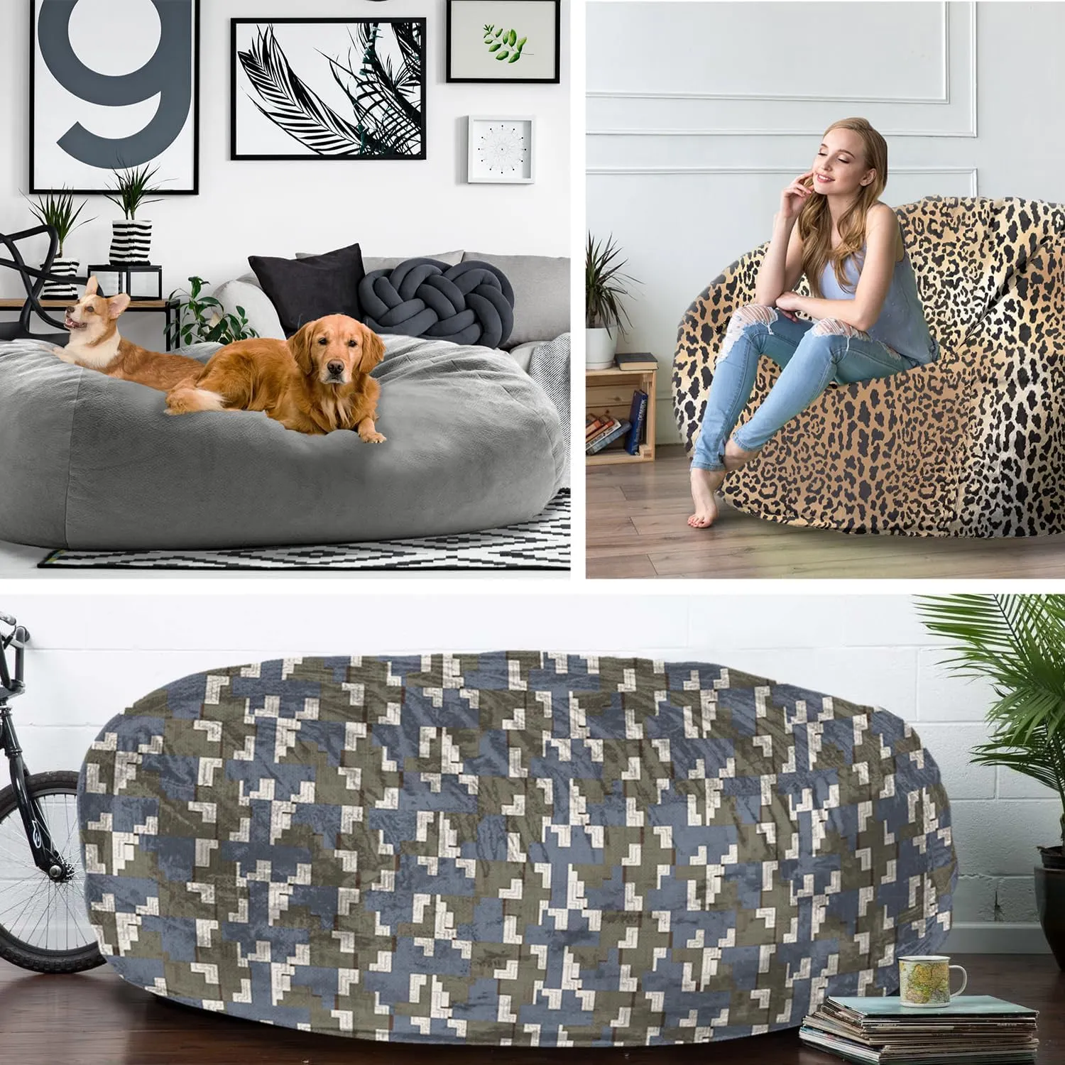 6FT Giant Bean Bag Chair Cover (No Filler, Cover only) Soft Dutch Velvet Bean Bag Sofa Bed Cover Washable Fluffy Lazy Sofa Covers for Adult