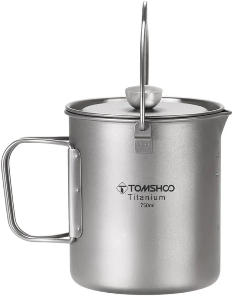 750ml Coffee Cup, 750ml Camping Coffee Cup with Press Plate Titanium Coffee Maker French Press Pot with Lid Outdoor Cookwarer for Backpacking Hiking Camping Travelling