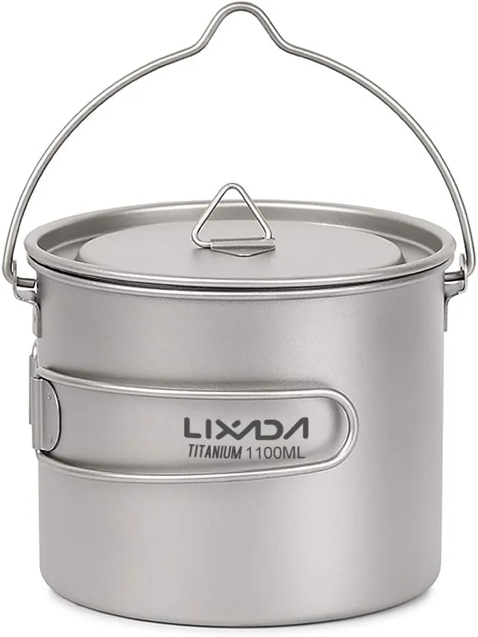 750ml/900ml/1100ml Ultralight Titanium Pot Water Mug Cup with Lid and Foldable Handle Outdoor Camping Cooking Picnic