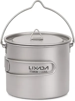 750ml/900ml/1100ml Ultralight Titanium Pot Water Mug Cup with Lid and Foldable Handle Outdoor Camping Cooking Picnic