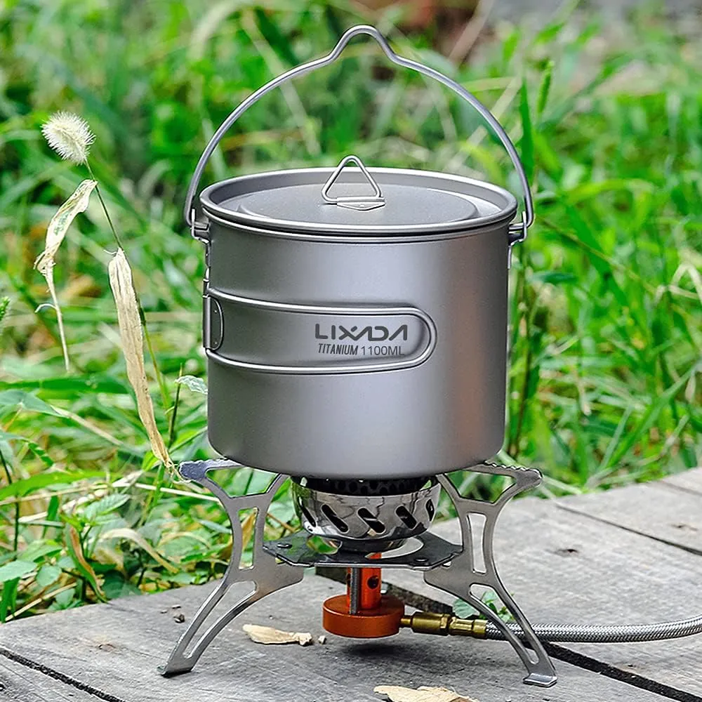 750ml/900ml/1100ml Ultralight Titanium Pot Water Mug Cup with Lid and Foldable Handle Outdoor Camping Cooking Picnic